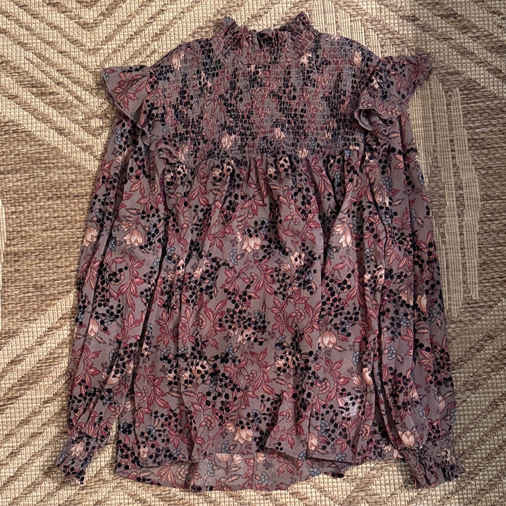 Knox Rose Lavender and Black Floral Blouse
